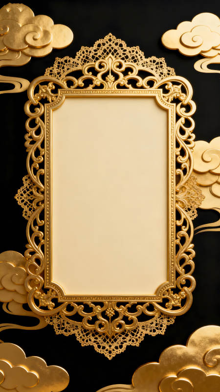 金邊畫框與祥云裝飾-圖片