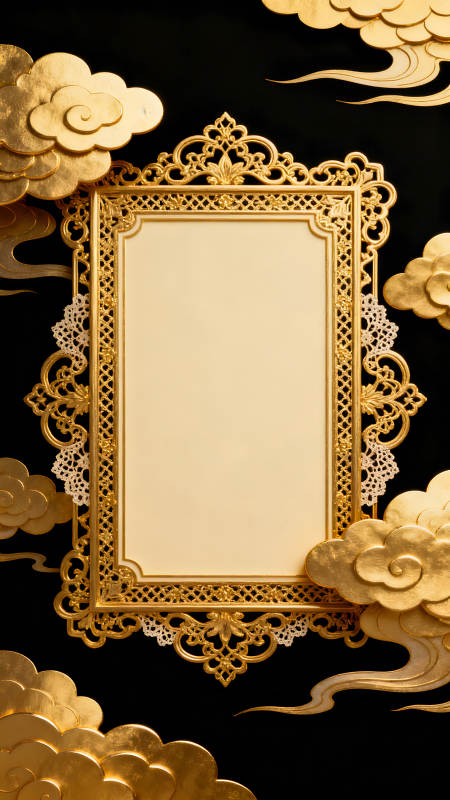 金色框架與云朵的藝術(shù)-圖片