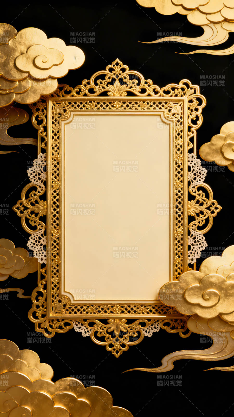 金色框架與云朵的藝術-圖片