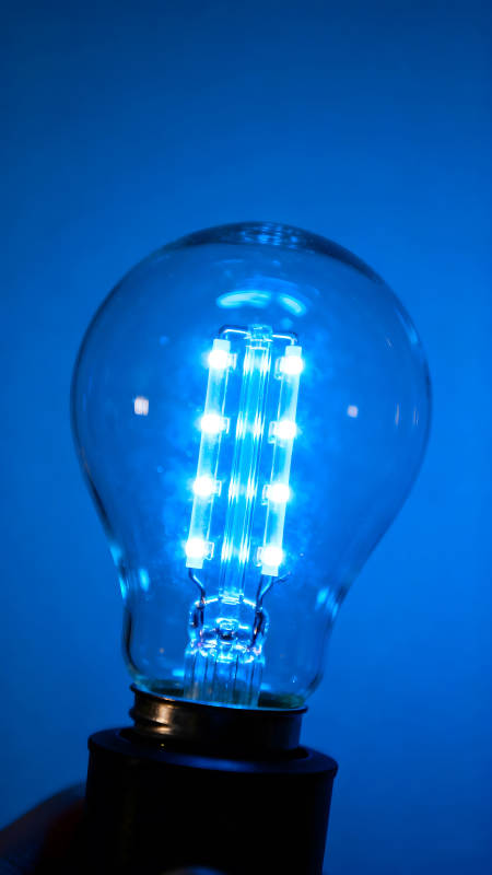 蓝光灯泡特写闪耀的光芒-图片