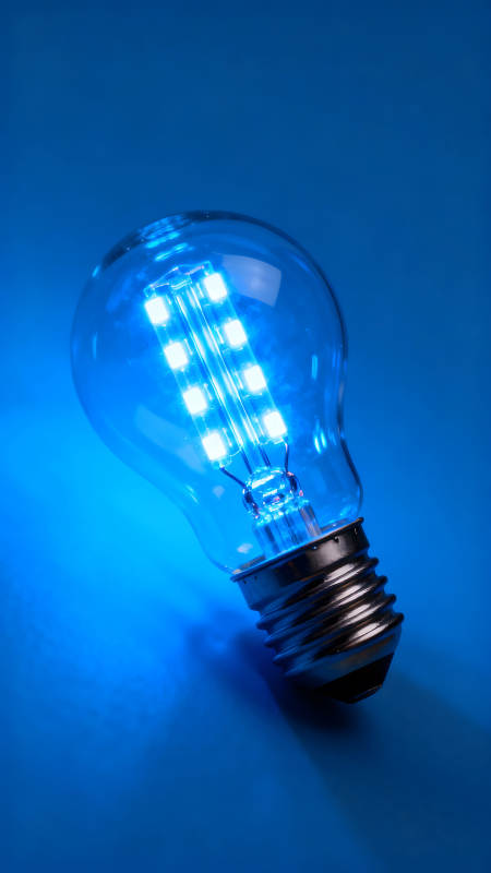 蓝光灯泡特写摄影-图片