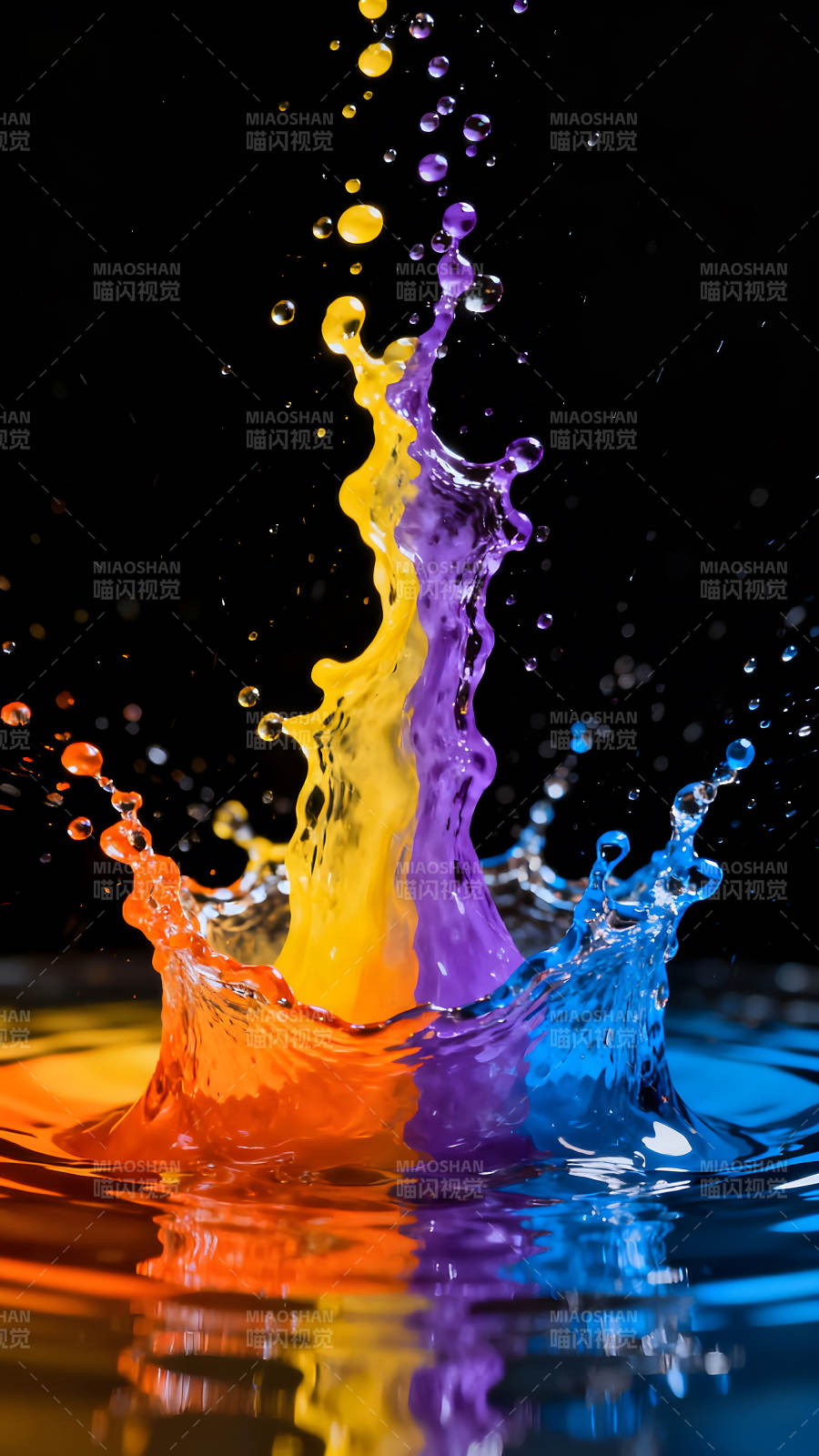 彩色水花绽放黑色背景-图片