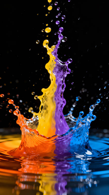 彩色水花绽放黑色背景-图片