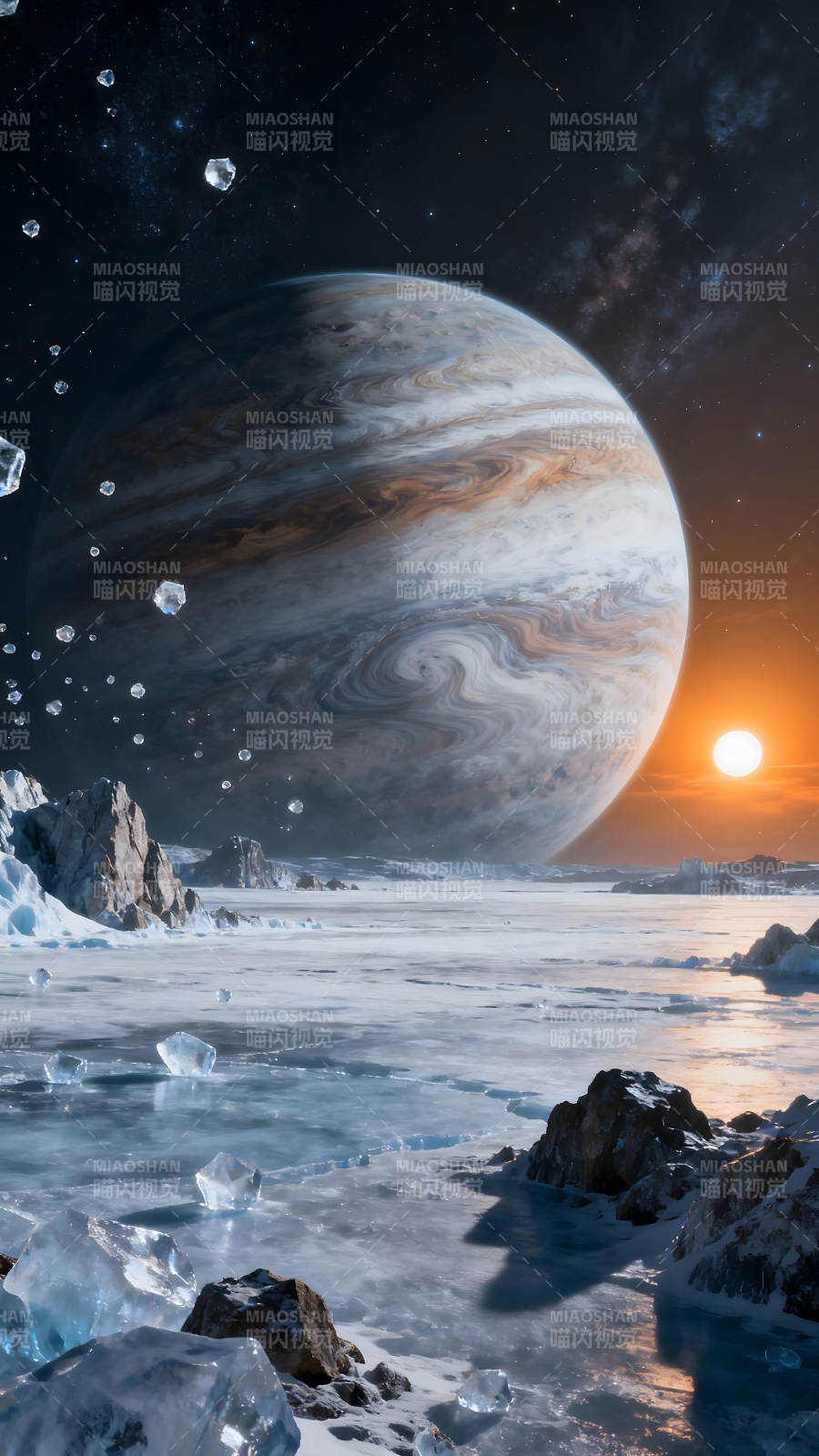 冰凍星球與巨型行星景象-圖片