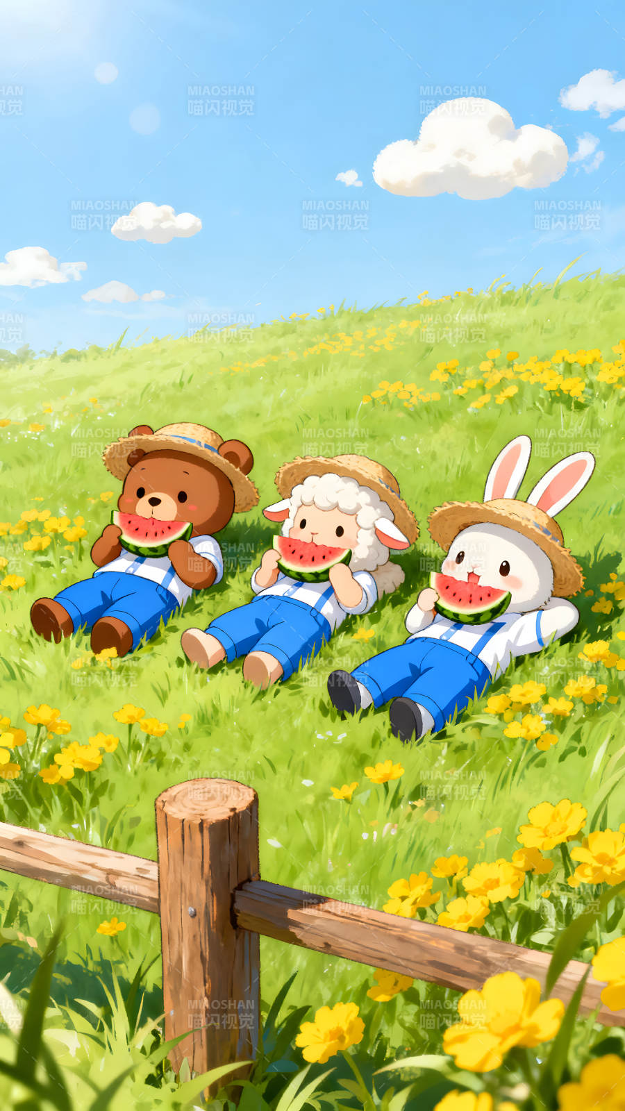 小動物夏日吃西瓜-圖片