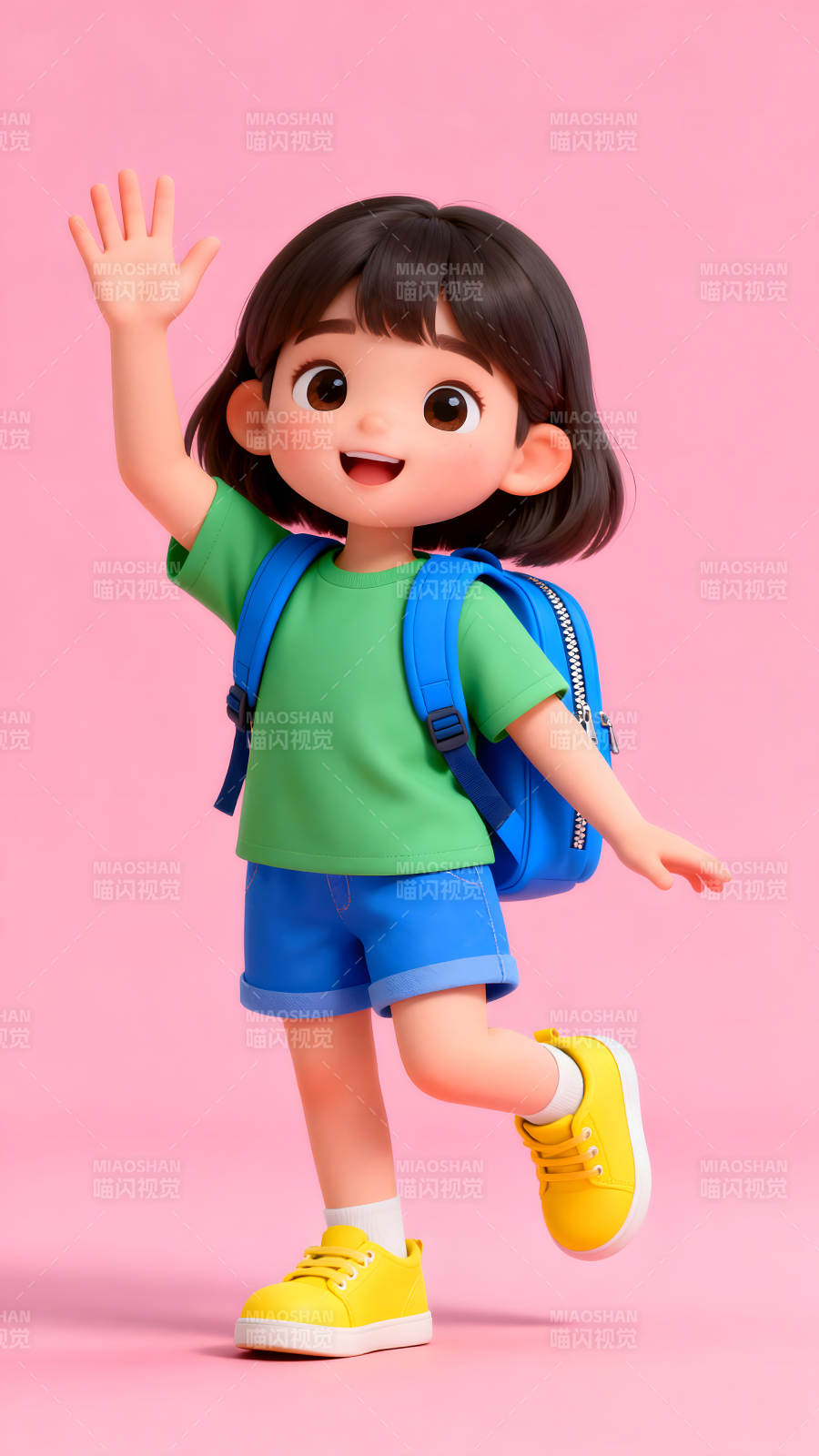 可愛卡通女孩上學(xué)去-圖片