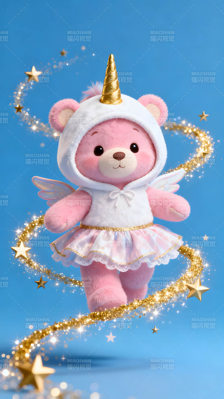 粉色小熊装扮成独角兽的样子-图片