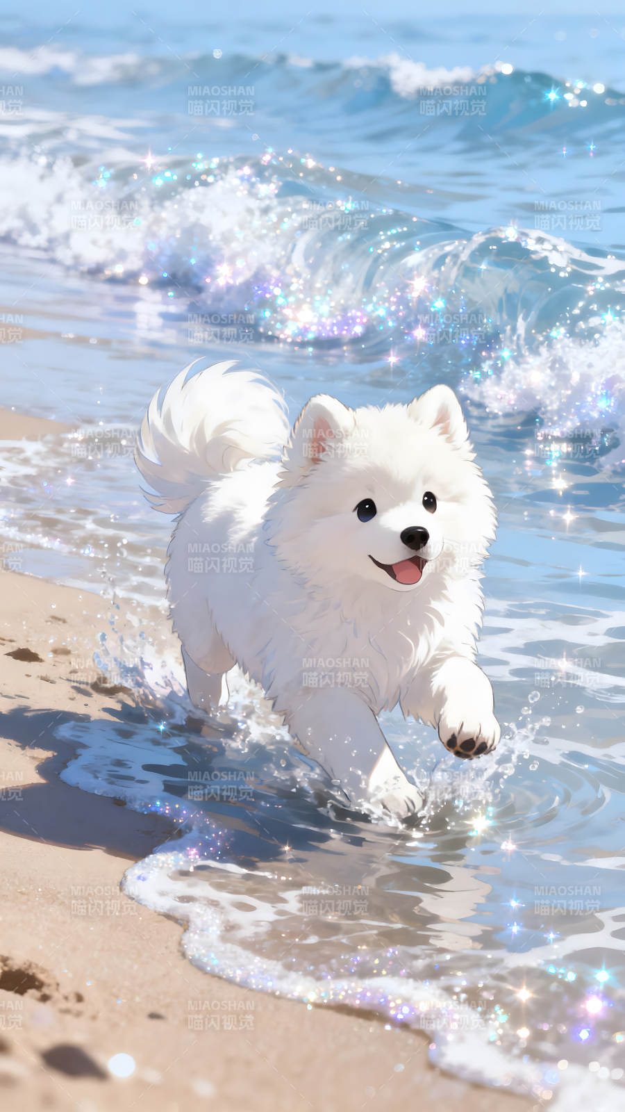 小狗海灘嬉戲清新治愈-圖片