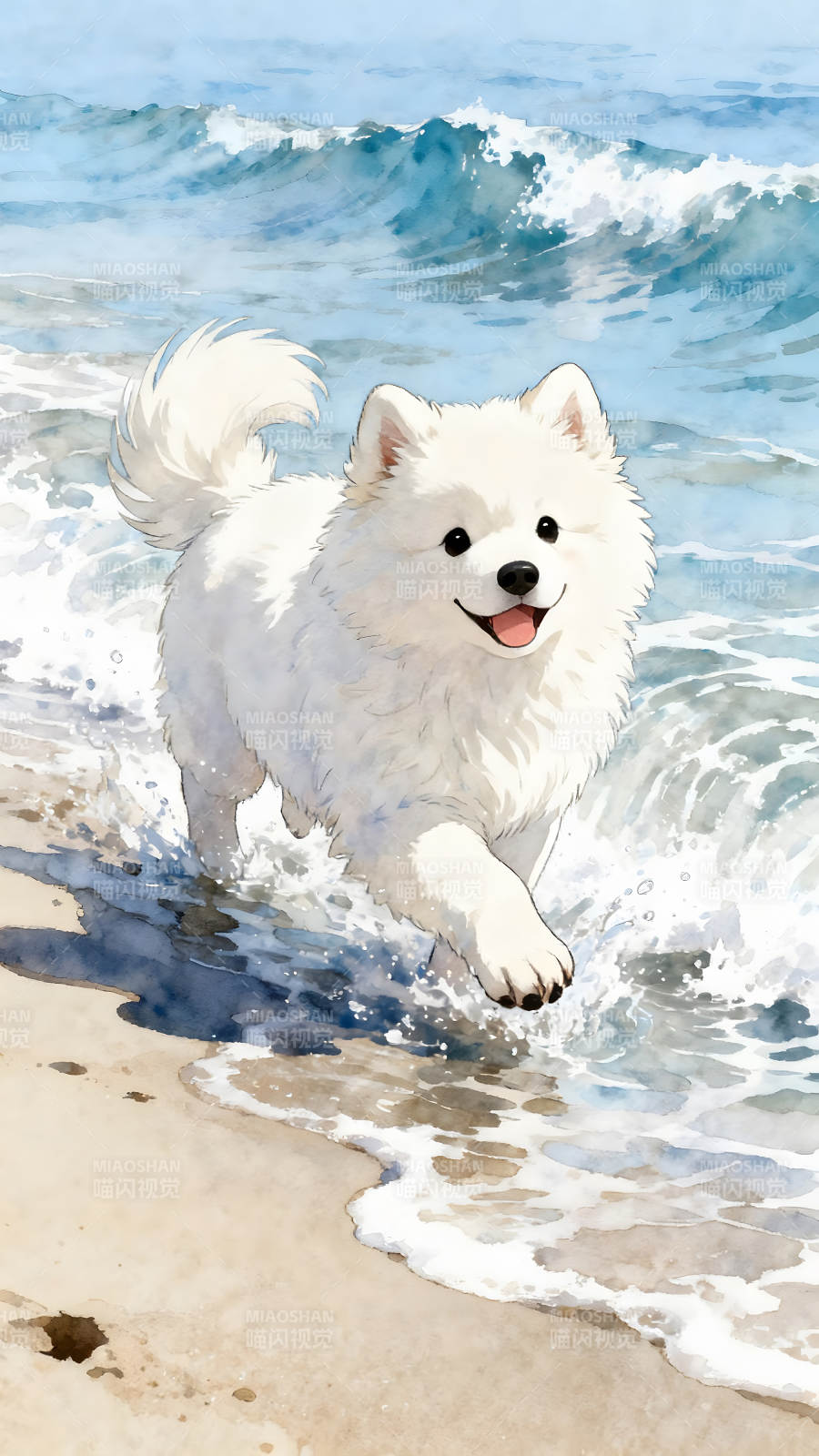 狗狗海边玩耍很开心-图片