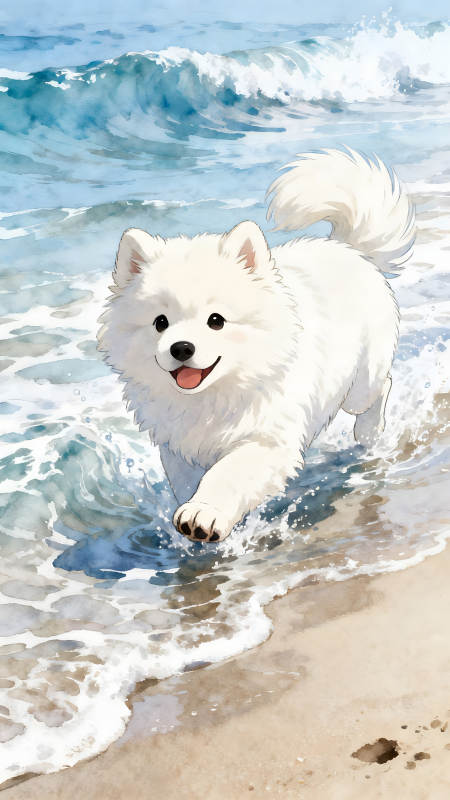 可爱狗狗海边玩耍心情愉悦-图片