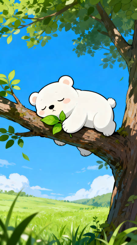 可愛小熊樹上睡覺陽光明媚的夏日-圖片