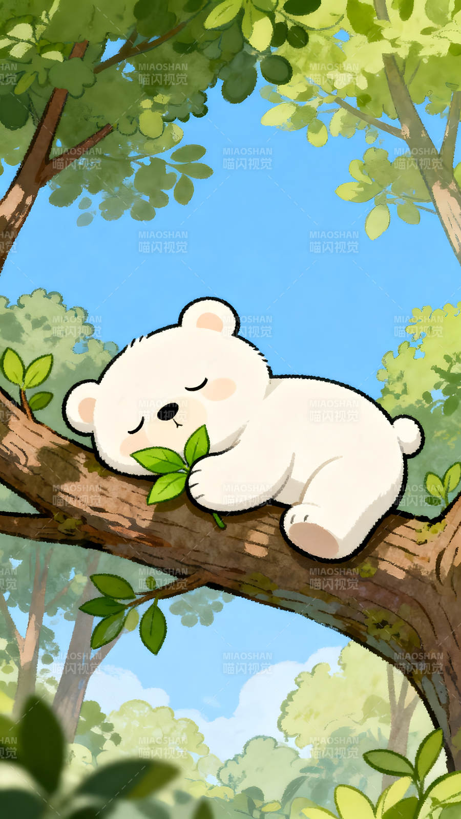 小熊树上睡觉叶子清闲-图片
