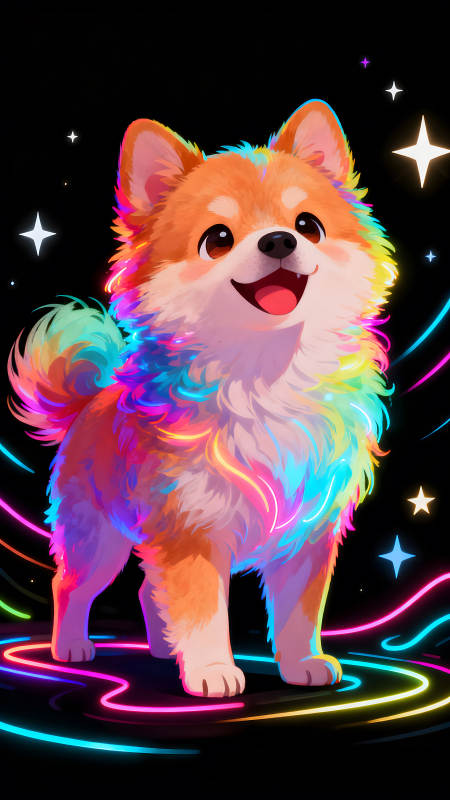 彩虹小狗在閃耀的背景中-圖片