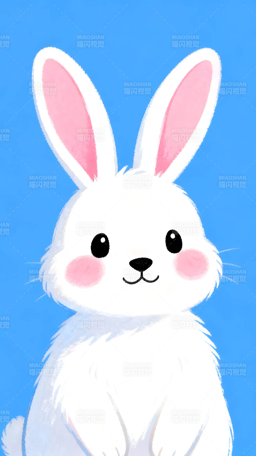 可愛的白兔在藍色的背景下微笑-圖片