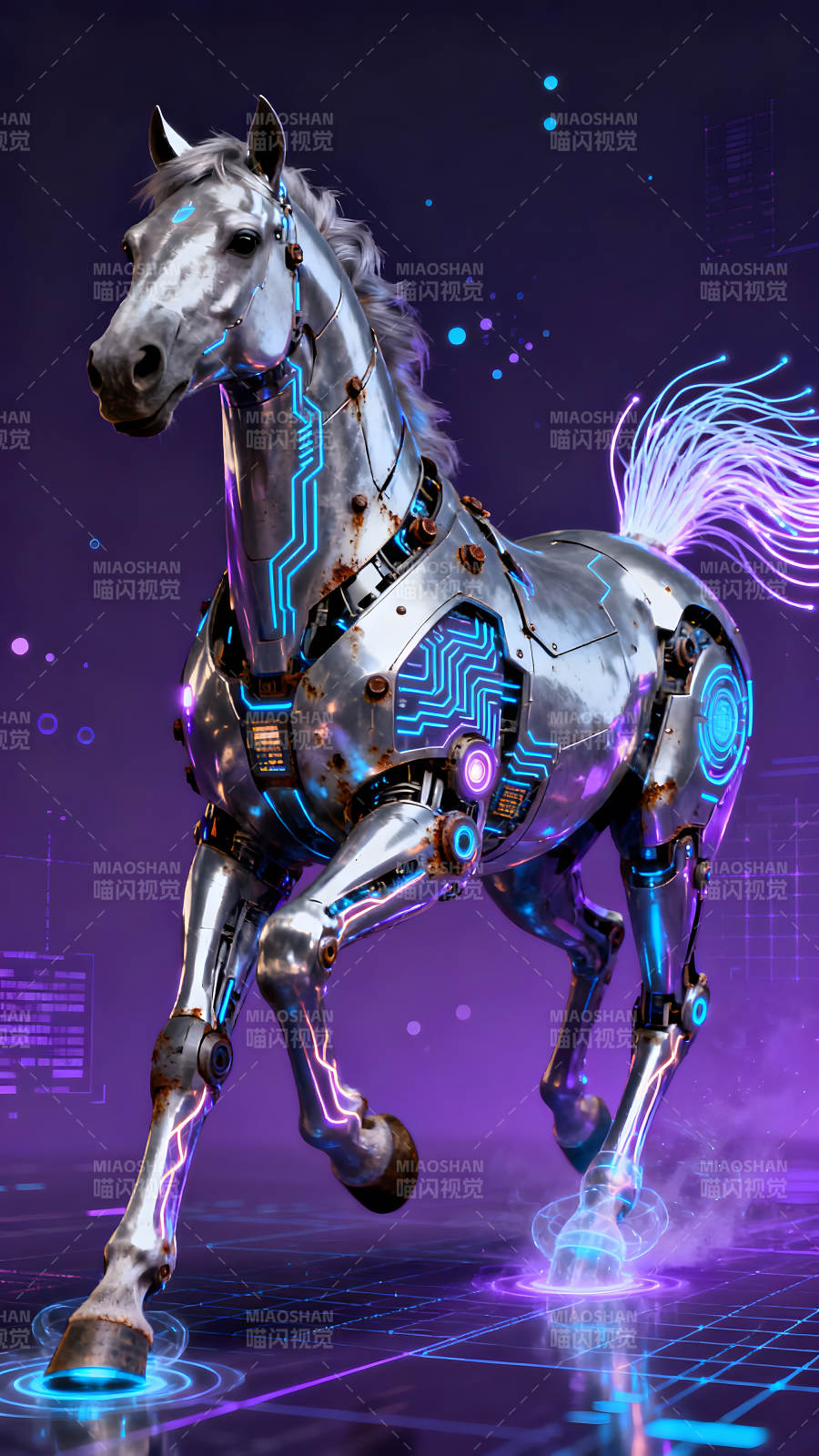 机械马跃动于未来世界-图片