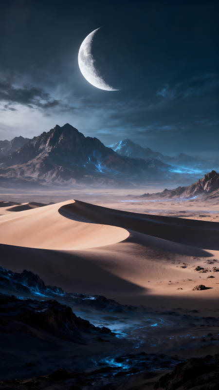 沙漠月夜奇幻景观-图片