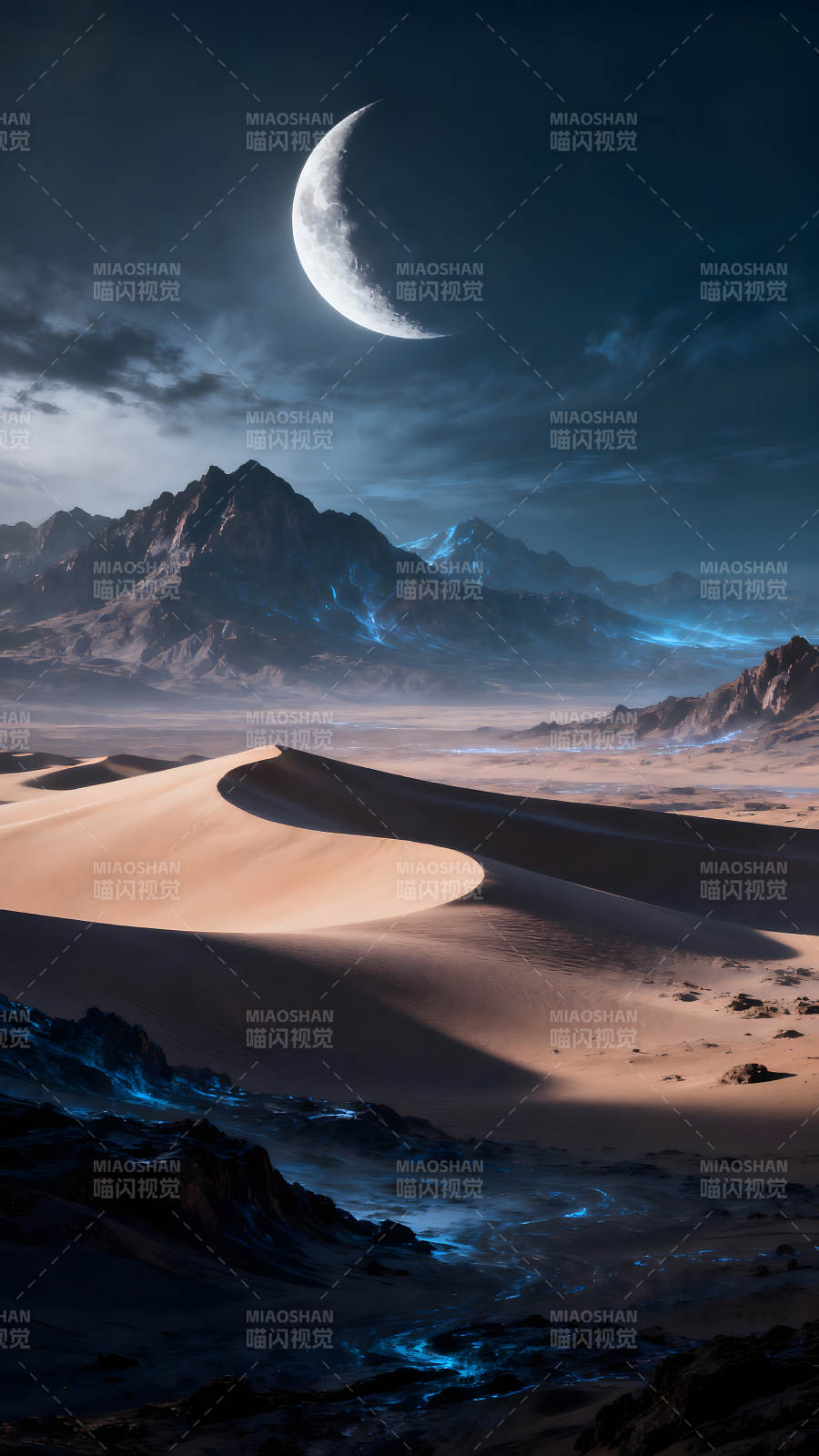 沙漠月夜奇幻景观-图片