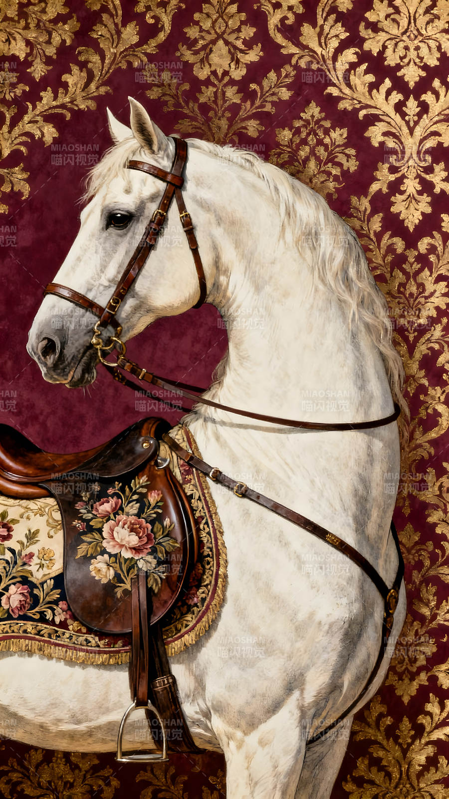 华丽骏马肖像油画-图片