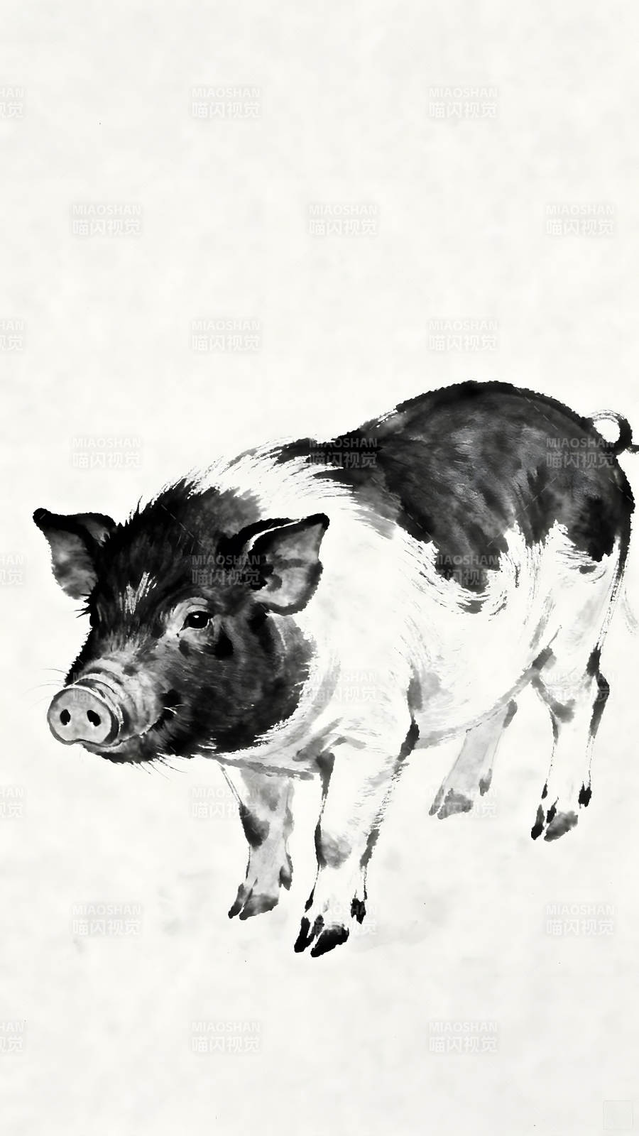 水墨风格的猪绘画作品-图片
