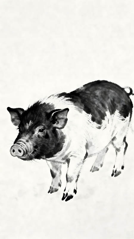 水墨风格的猪绘画作品-图片