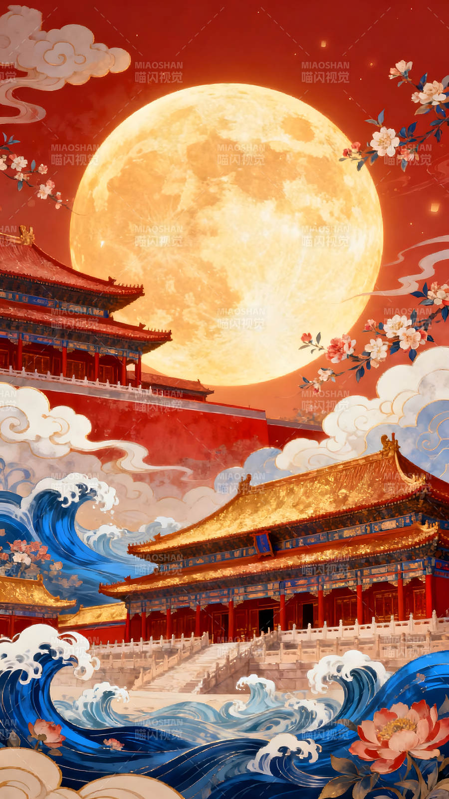 明月夜景東方建筑-圖片