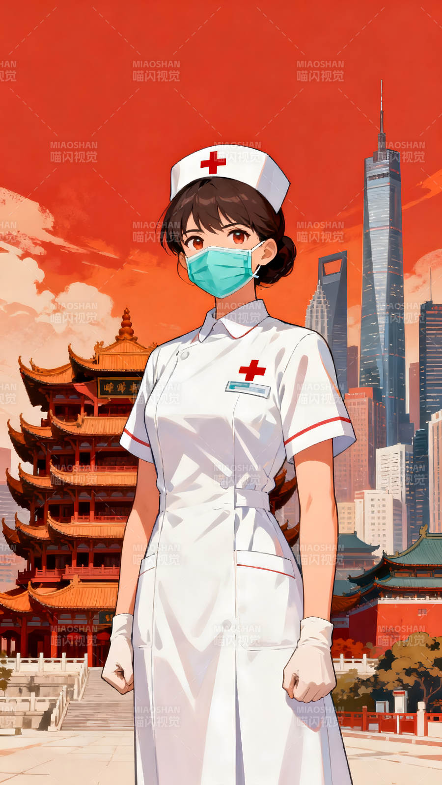 中國護士城市背景圖-圖片