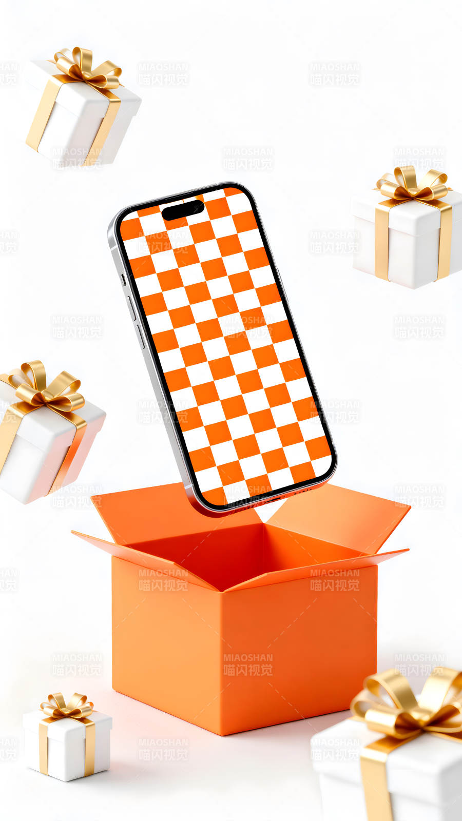 手機禮盒與禮物飄浮的創(chuàng)意-圖片