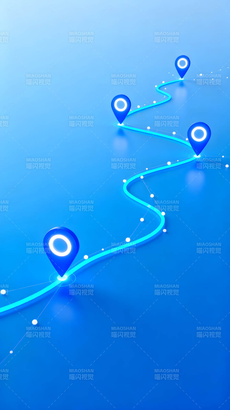 蓝色地图导航路径示意图-图片