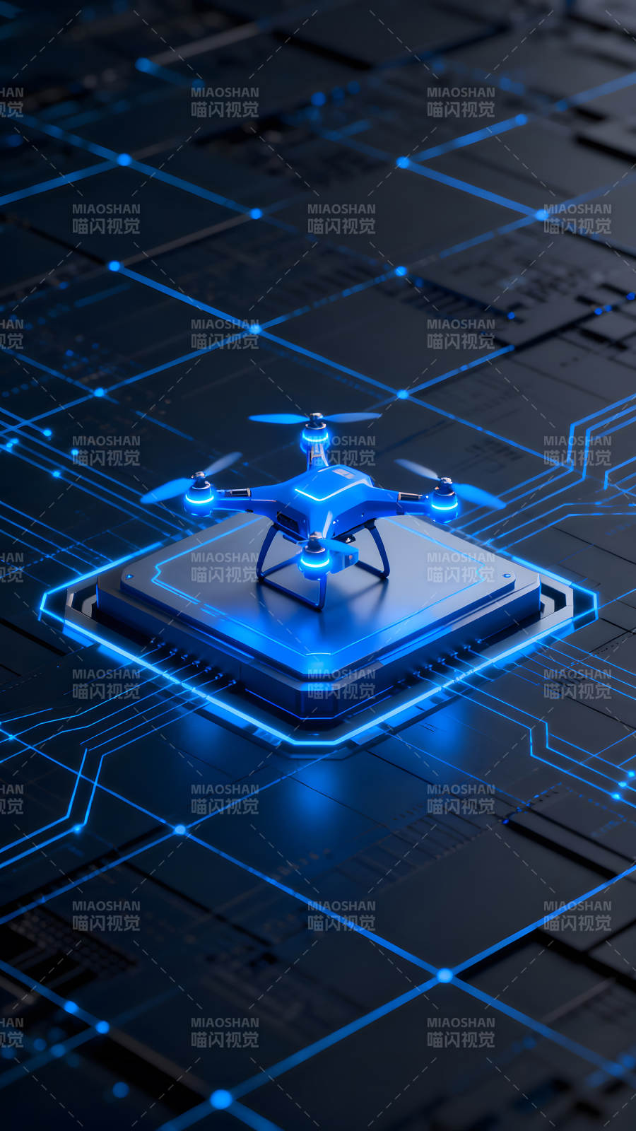 藍(lán)色的無人機(jī)在電路板上-圖片