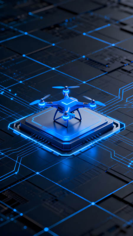 藍色的無人機在電路板上-圖片