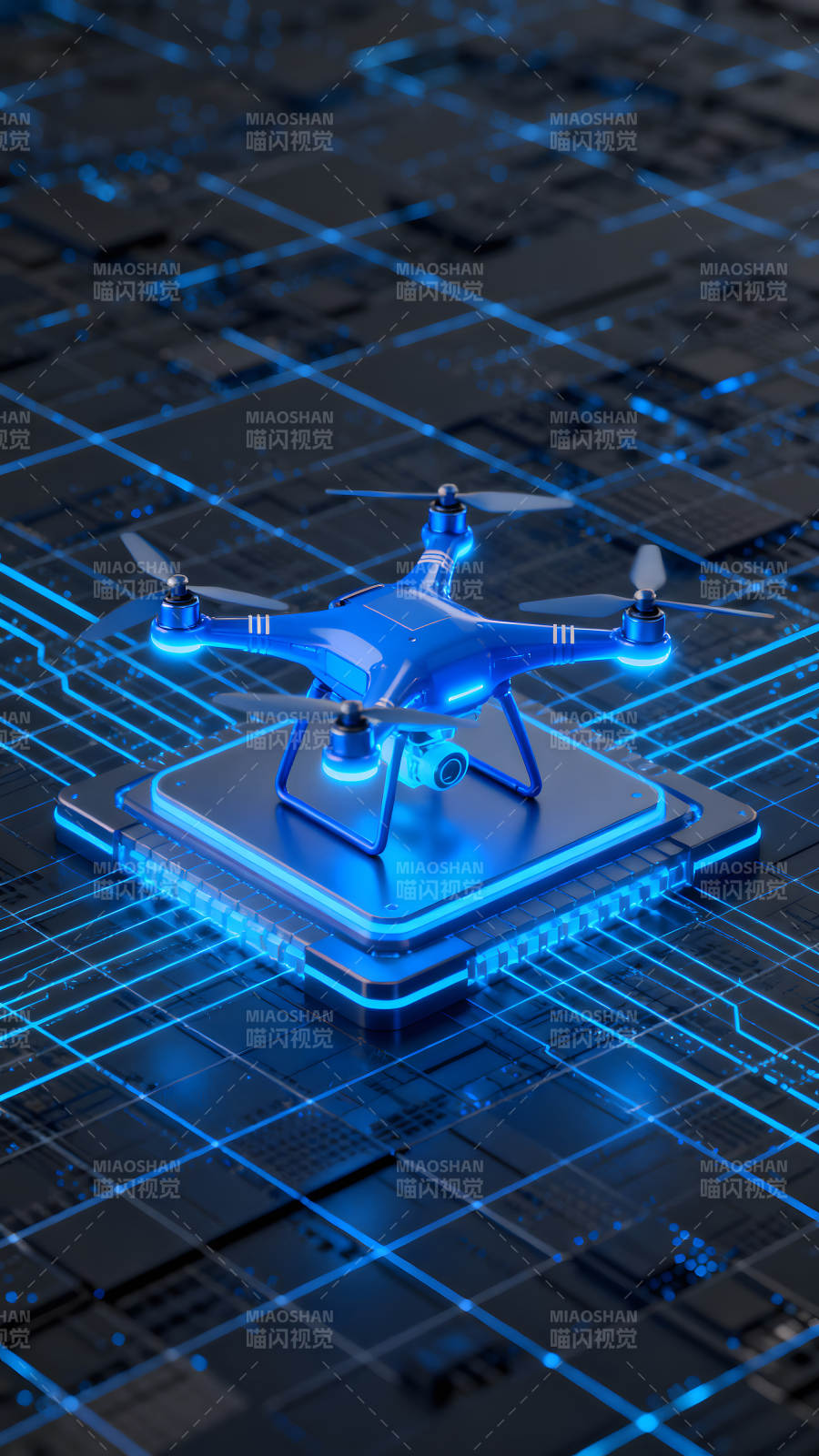 蓝色无人机在电路板上-图片