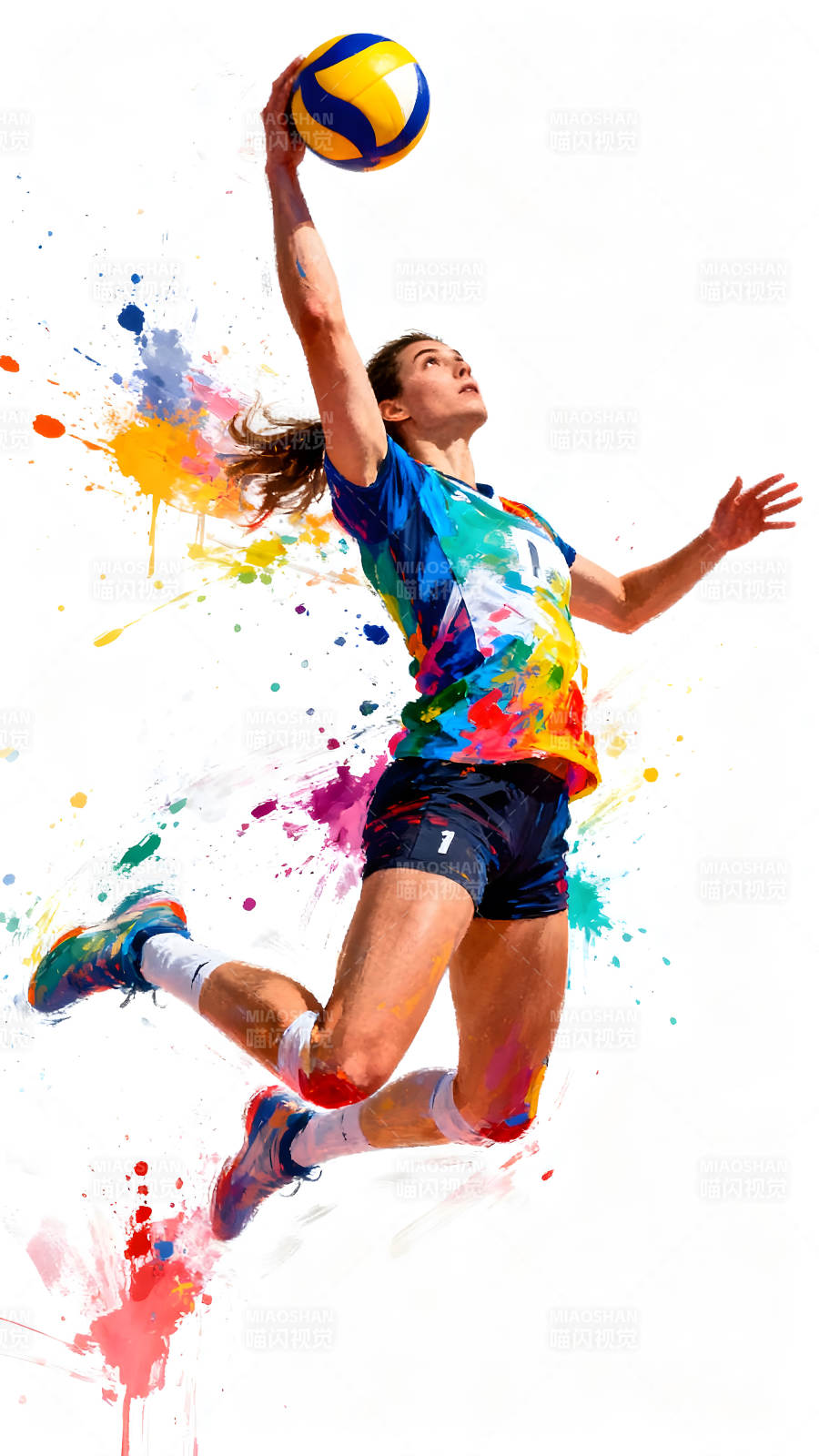 女子排球运动员扣球瞬间-图片
