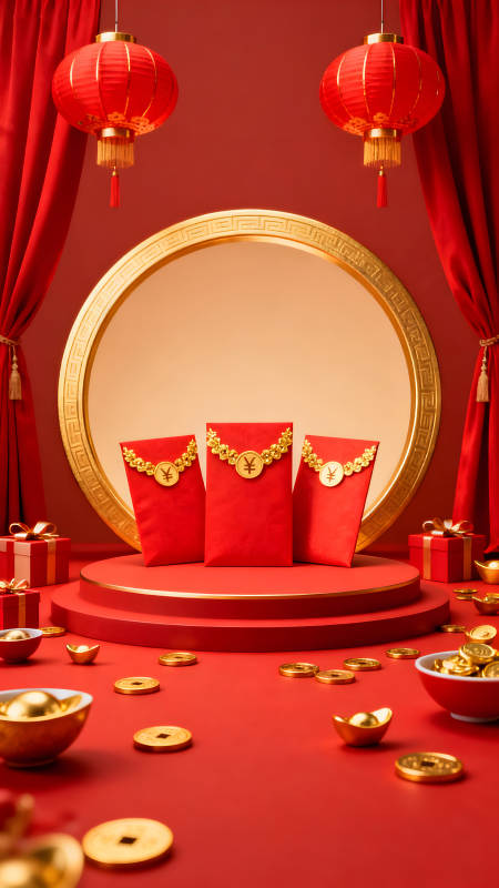 新年紅色的裝飾和紅包-圖片