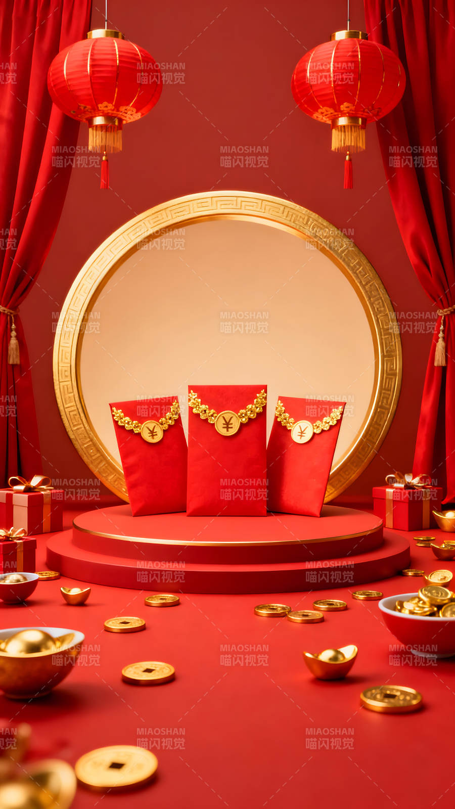 新年紅色的裝飾和紅包圖片