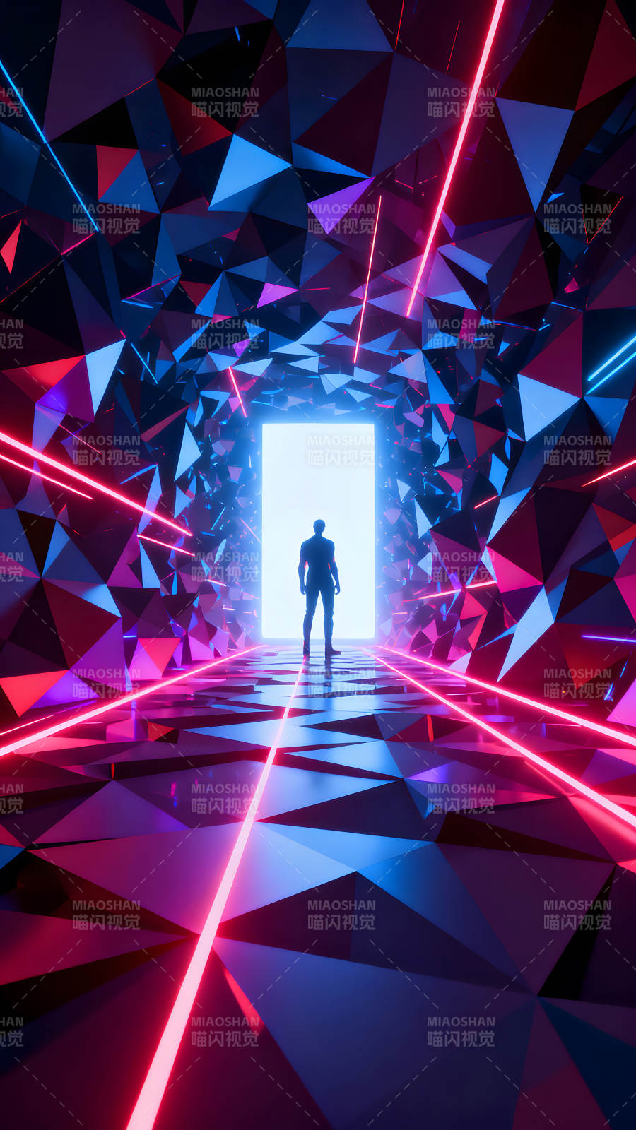 未來隧道中的孤獨身影-圖片