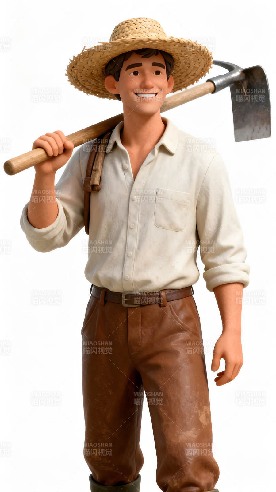 农夫肩扛锄头面带微笑-图片