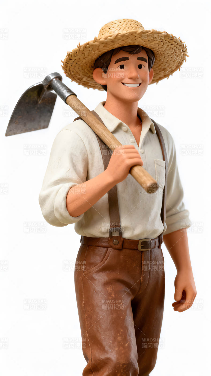 農夫雕塑手持鋤頭面帶微笑-圖片