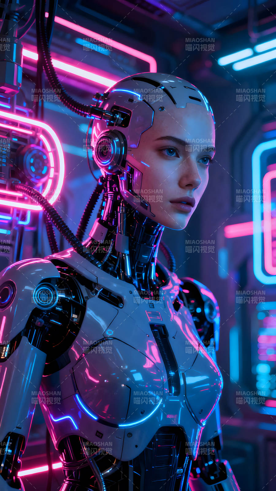 賽博朋克風格的女性機器人肖像-圖片