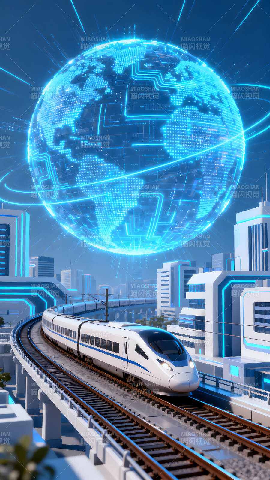 未來科技城市中的高速列車-圖片