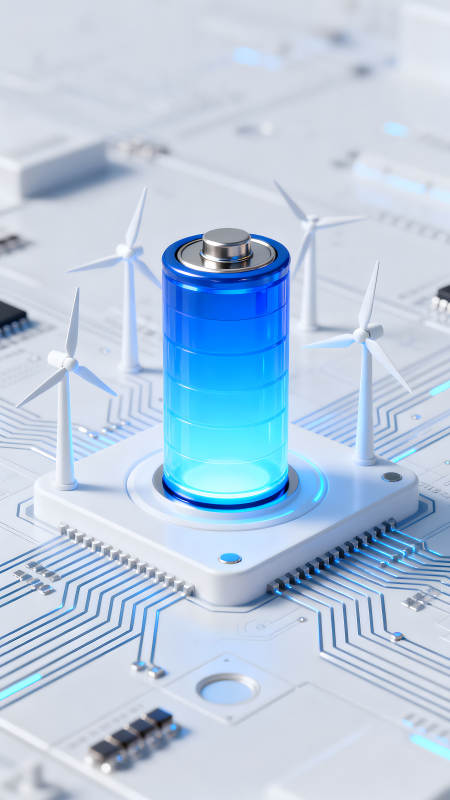 電池與風能的未來能源概念圖-圖片