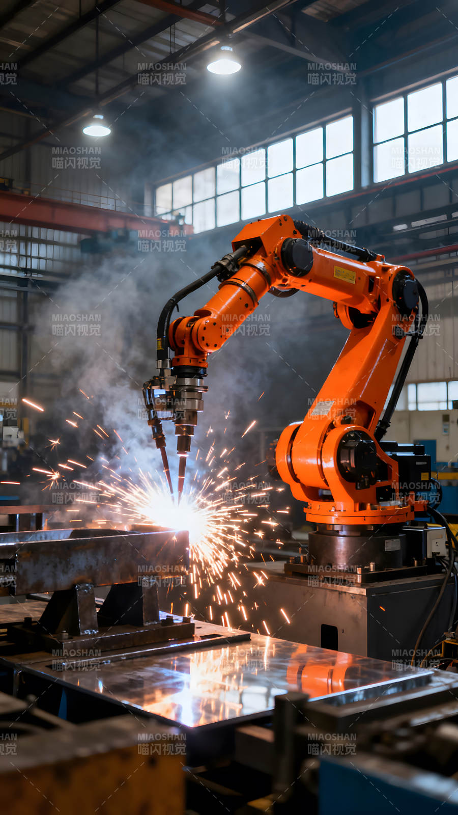 工業(yè)機(jī)器人焊接火花四濺-圖片