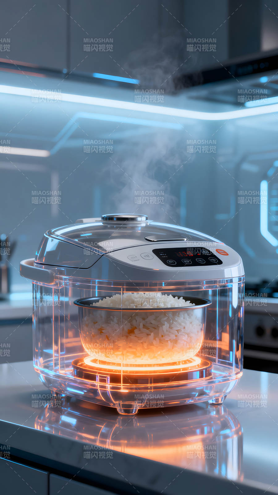 未来科技感电饭煲煮饭场景-图片