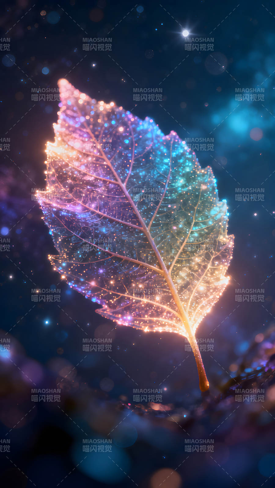 奇幻发光叶片宇宙星空景象-图片
