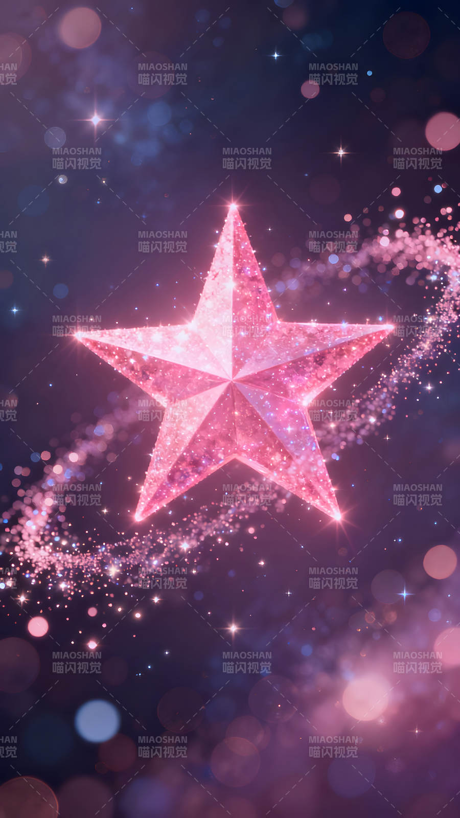 粉色星光闪耀的梦幻夜空-图片