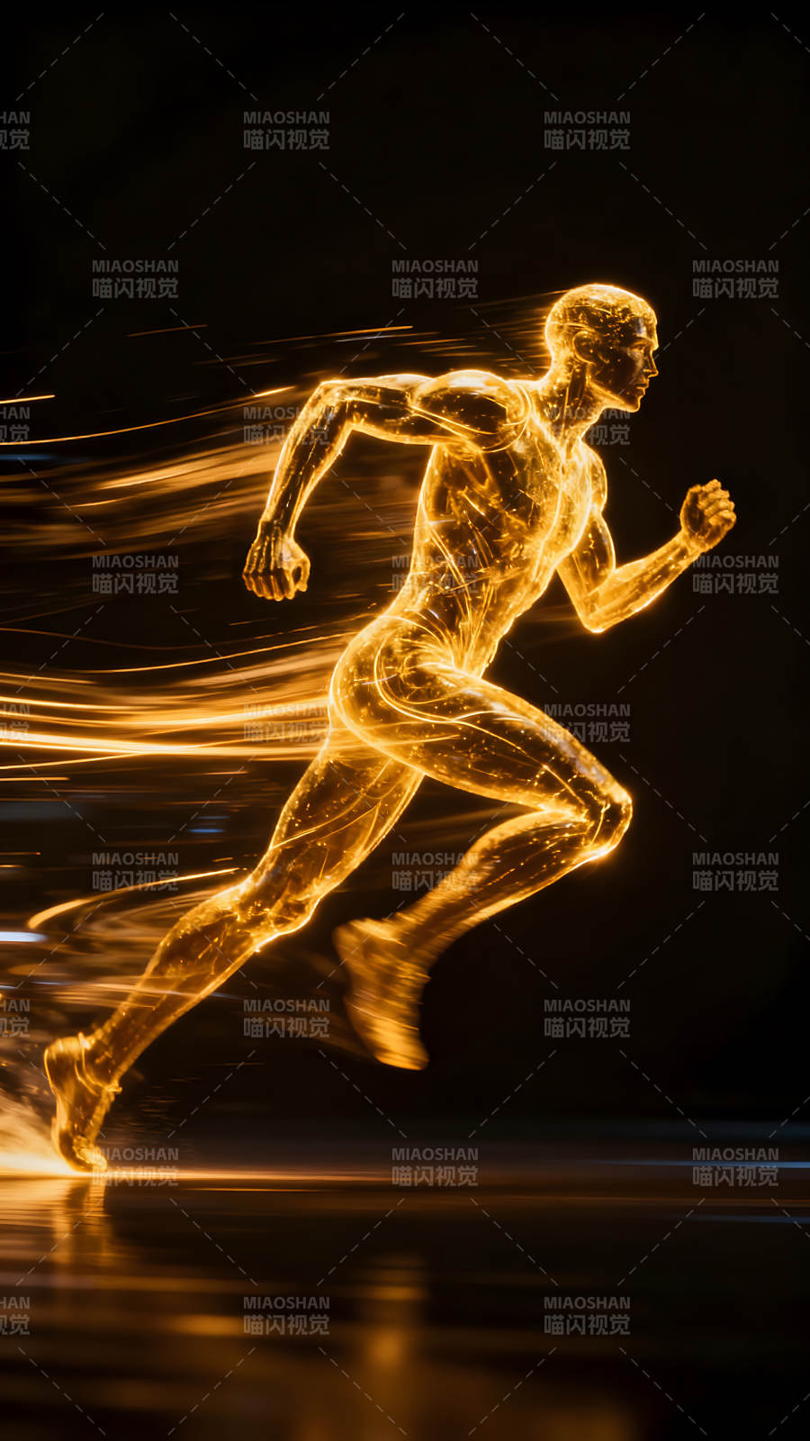 发光奔跑的人体剪影-图片