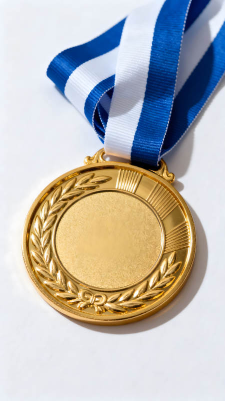 金牌藍(lán)白絲帶特寫頒獎(jiǎng)禮-圖片
