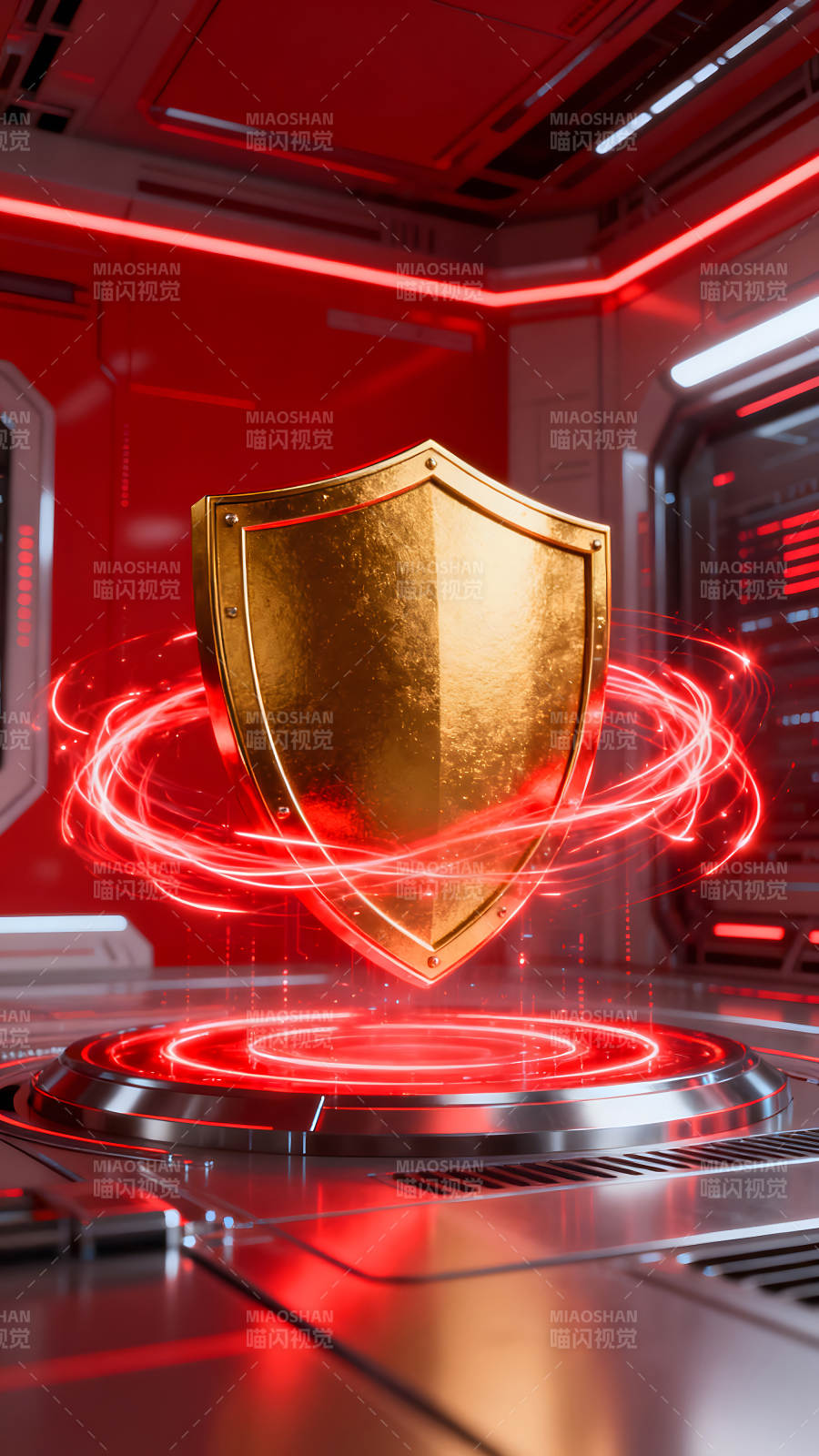 金色盾牌守护科技世界-图片