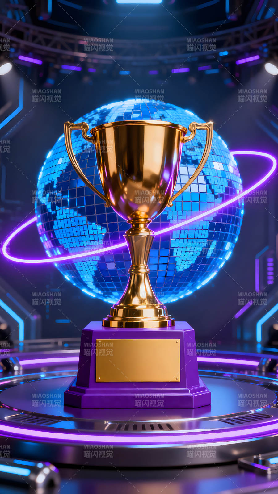金色奖杯在舞台上闪耀-图片
