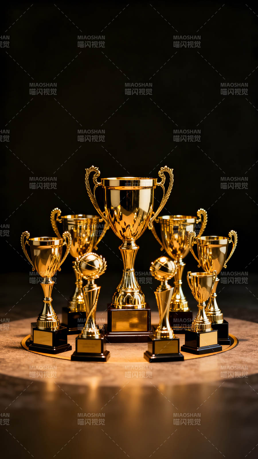 金光闪闪的奖杯陈列-图片