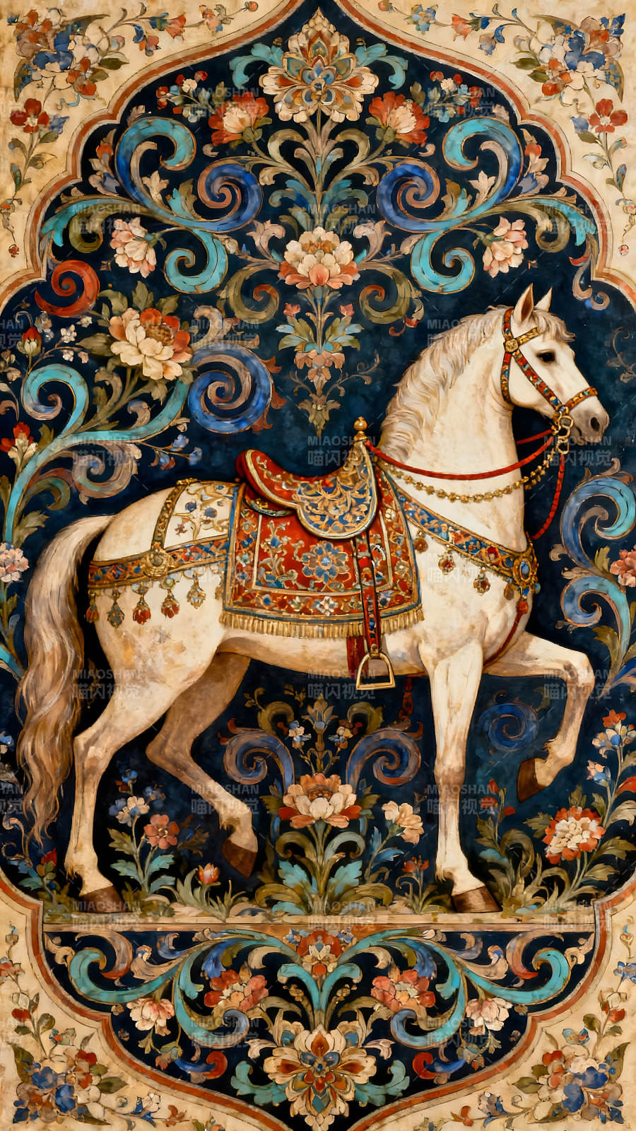 華麗裝飾的白馬畫像圖片